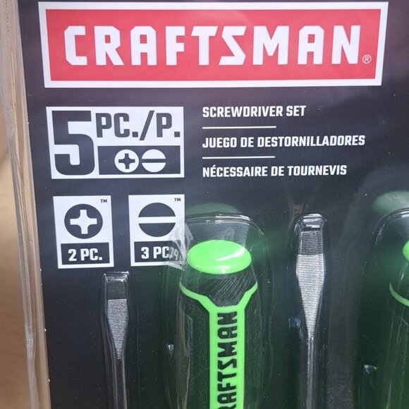 Craftsman Hi Visibility Screwdriver Set. 5pc, No 1 &2 Phillips, 3/16, 1/4, 5/16 - Picture 2 of 5
